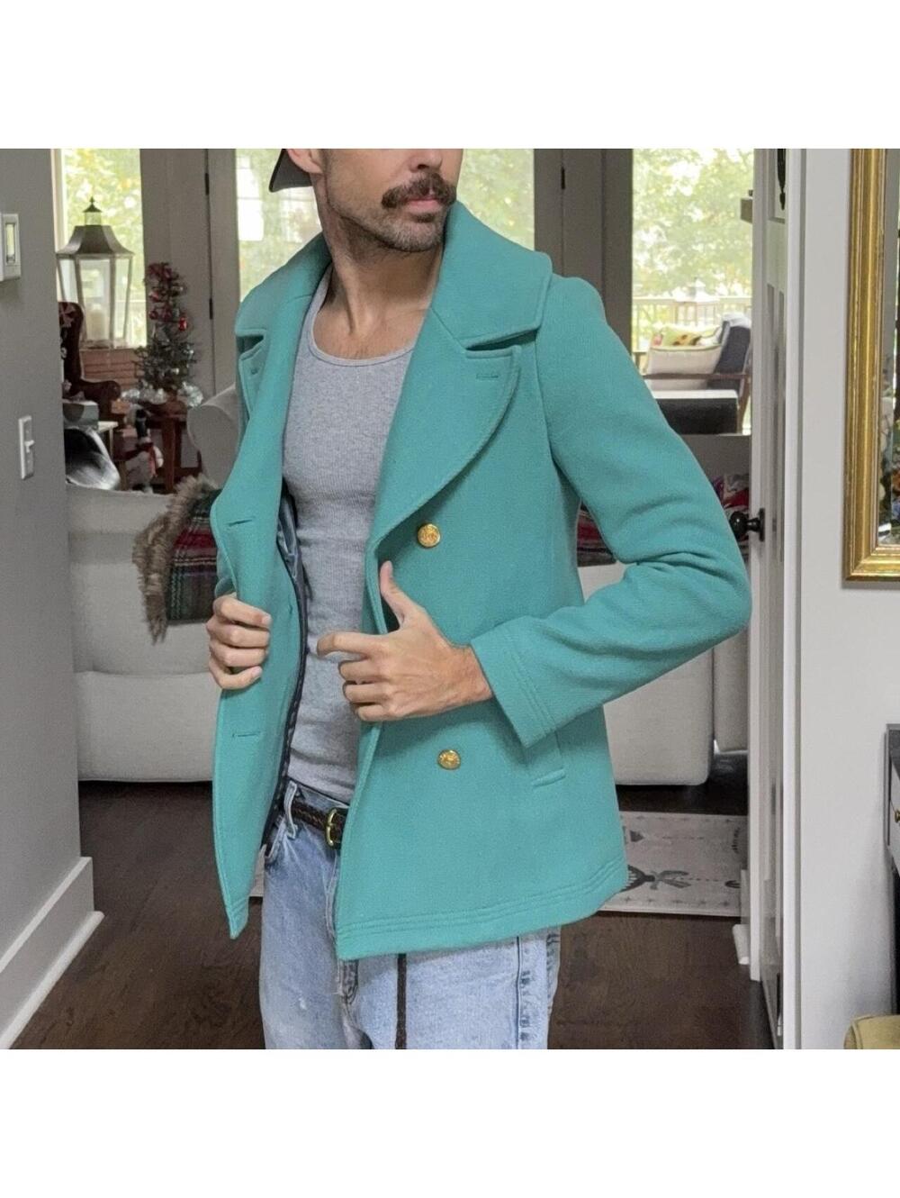 J.Crew Turquoise Stadium Cloth Wool Peacoat 🦚